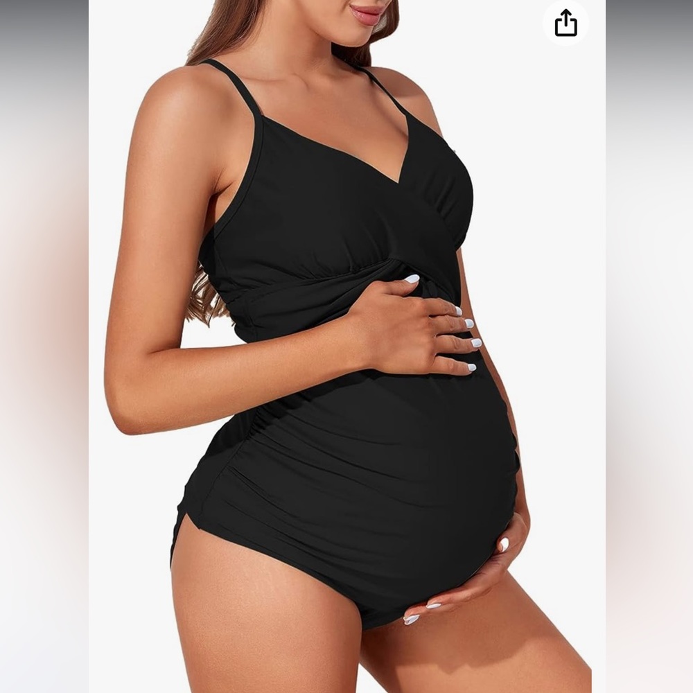 Summer Mae Twisted Maternity Tankini Swimsuit V-Neck  Tie Side Pregnancy set